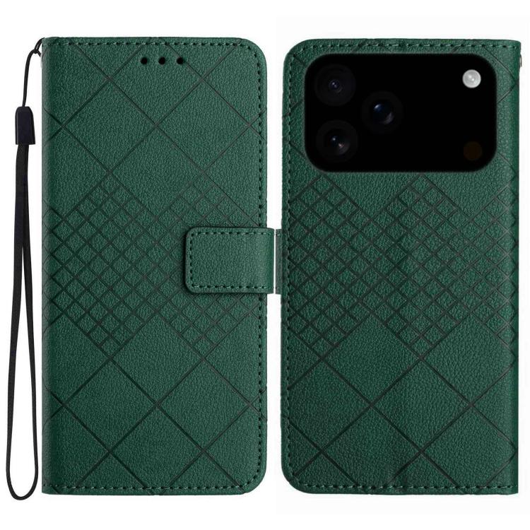 For iPhone 17 Pro Rhombic Grid Texture Leather Phone Case(Green)