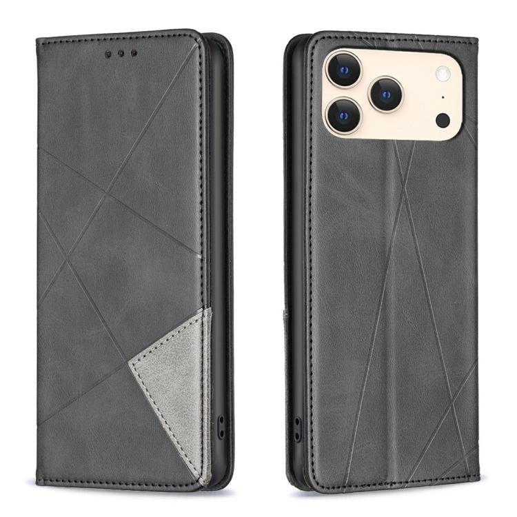 For iPhone 17 Pro Rhombus Texture Magnetic Leather Phone Case(Black)