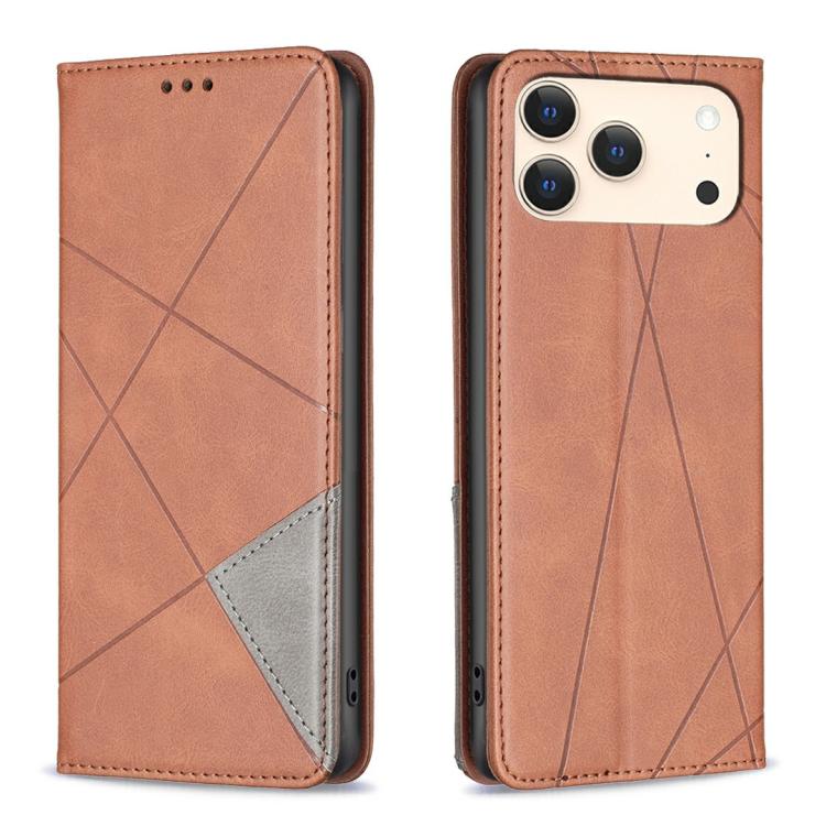 For iPhone 17 Pro Rhombus Texture Magnetic Leather Phone Case(Brown)
