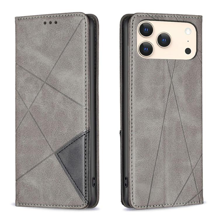 For iPhone 17 Pro Rhombus Texture Magnetic Leather Phone Case(Grey)