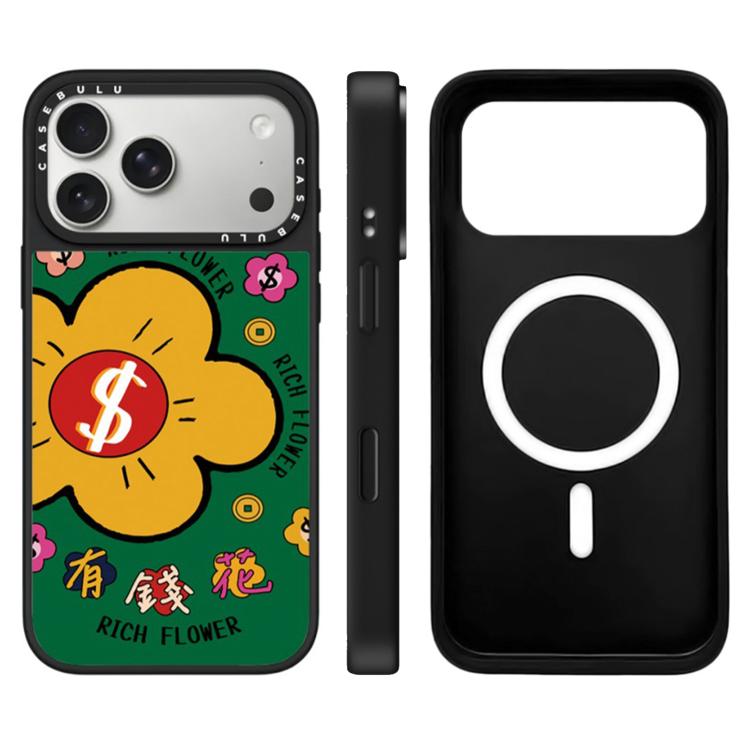 For iPhone 17 Pro Rich Flower Series Pattern Camera Control Button Mirror Magnetic Phone Case(Money Symbols)