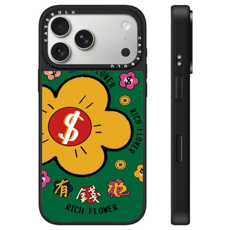 For iPhone 17 Pro Rich Flower Series Pattern Camera Control Button Mirror Phone Case(Money Symbols)