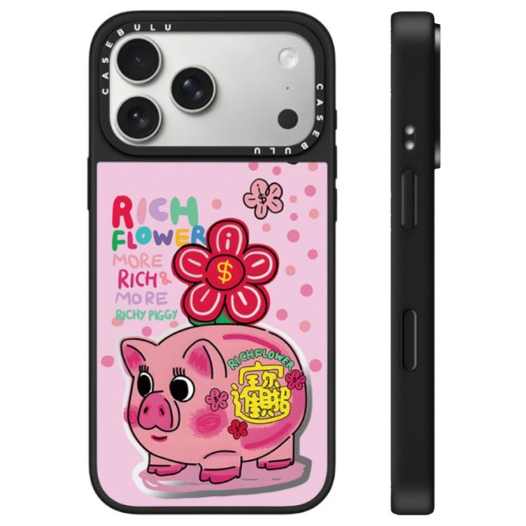 For iPhone 17 Pro Rich Flower Series Pattern Camera Control Button Mirror Phone Case(Piggy Bank)