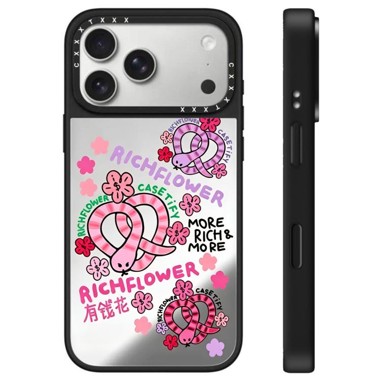 For iPhone 17 Pro Rich Flower Series Pattern Camera Control Button Mirror Phone Case(Snake Stripes)