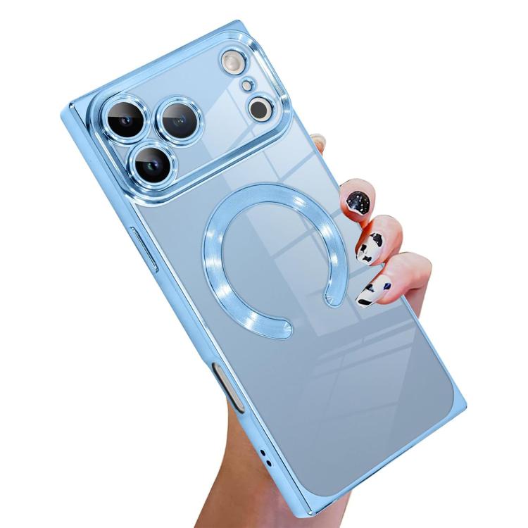 For iPhone 17 Pro Right Angle Square Electroplated CD Pattern TPU MagSafe Phone Case(Sierra Blue)