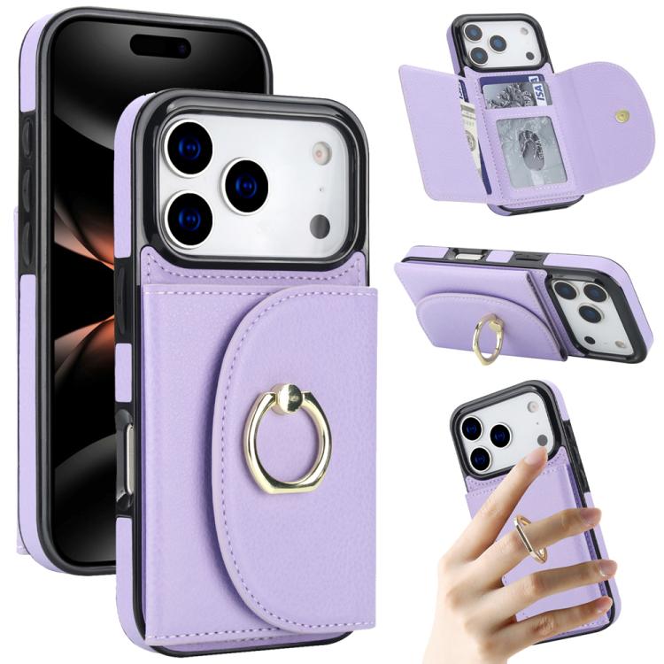 For iPhone 17 Pro Ring Holder Card Bag Skin Feel Phone Case(Purple)