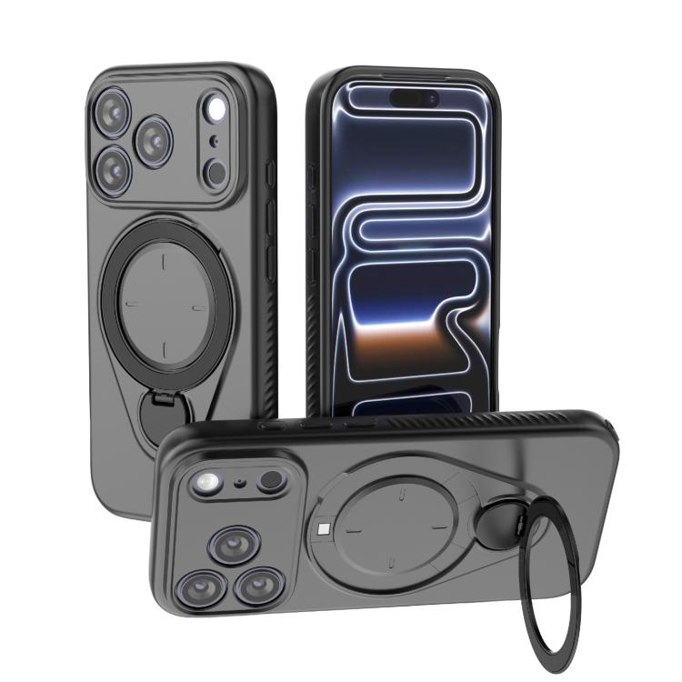 For iPhone 17 Pro Ring Shield MagSafe TPU Phone Case with 360 Degree Rotating Holder(Black)