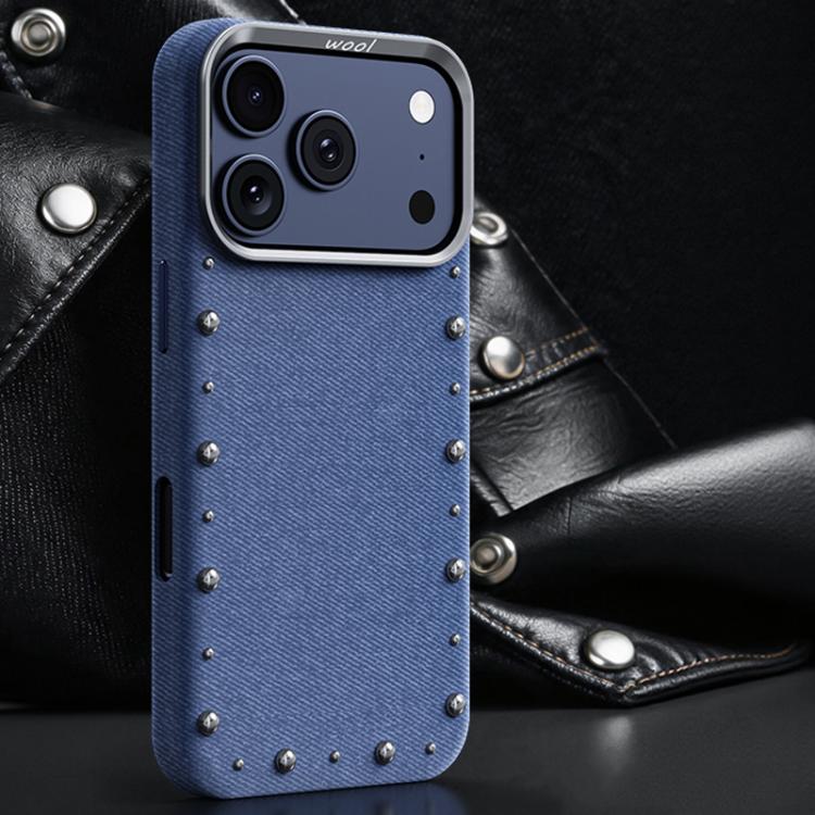 For iPhone 17 Pro Rivet Series Denim Texture Full Coverage Magnetic Phone Case(Dark Blue)