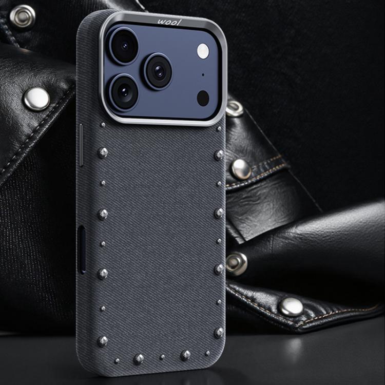 For iPhone 17 Pro Rivet Series Denim Texture Full Coverage Magnetic Phone Case(Dark Grey)