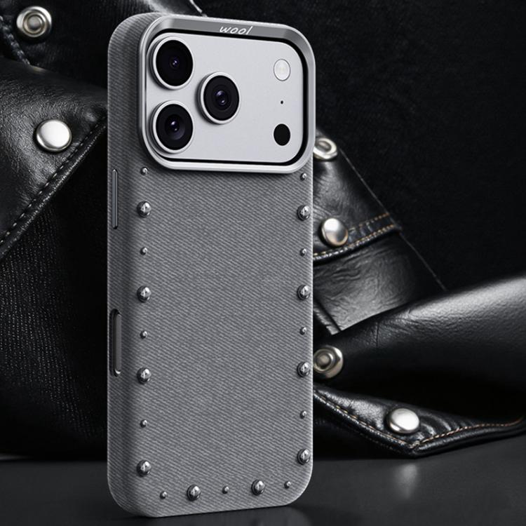 For iPhone 17 Pro Rivet Series Denim Texture Full Coverage Magnetic Phone Case(Light Blue)