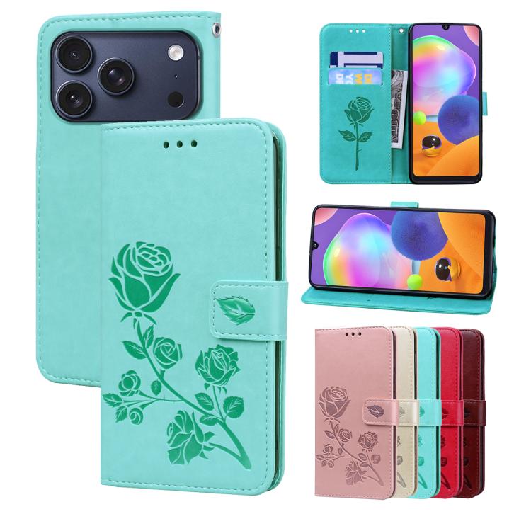 For iPhone 17 Pro Rose Embossed Flip PU Leather Phone Case(Green)