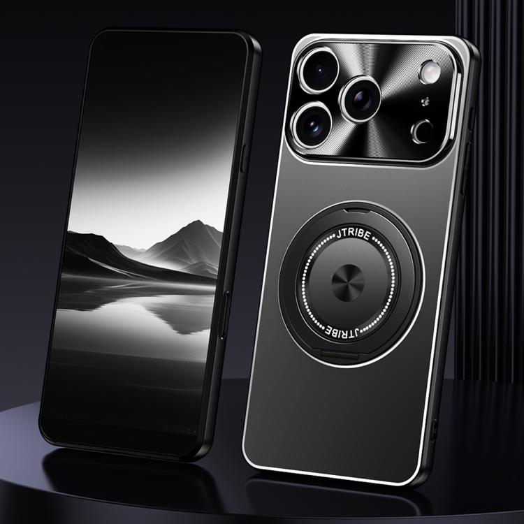 For iPhone 17 Pro Rotating Holder Frosted Metal Phone Case(Black)