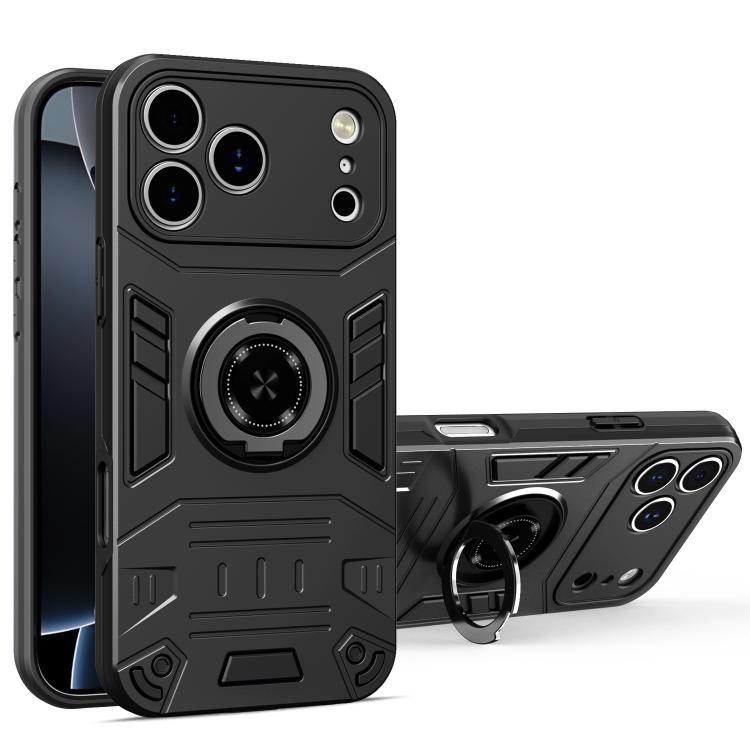 For iPhone 17 Pro Rotating Holder TPU Hybrid PC Phone Case(Black)