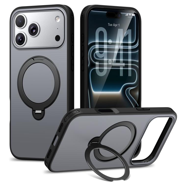 For iPhone 17 Pro Rotating Holder TPU + PC Magnetic Shockproof Phone Case(Black)