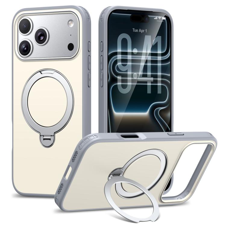 For iPhone 17 Pro Rotating Holder TPU + PC Magnetic Shockproof Phone Case(Grey White)