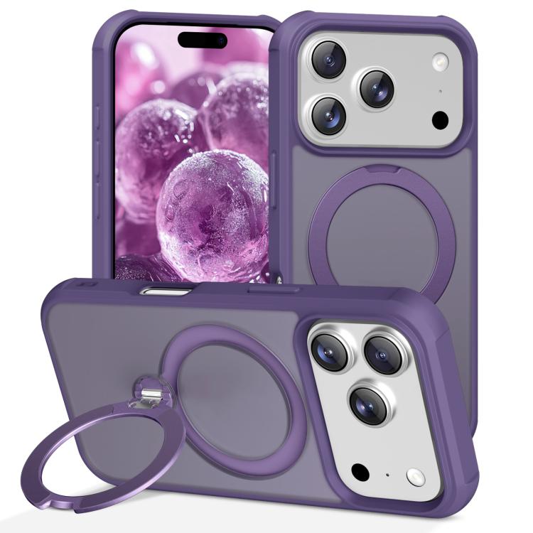 For iPhone 17 Pro Rotating Pivot Bracket Magnetic Phone Case(Purple)