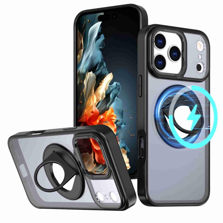 For iPhone 17 Pro Rotating Ring Magnetic Holder Phone Case(Black)