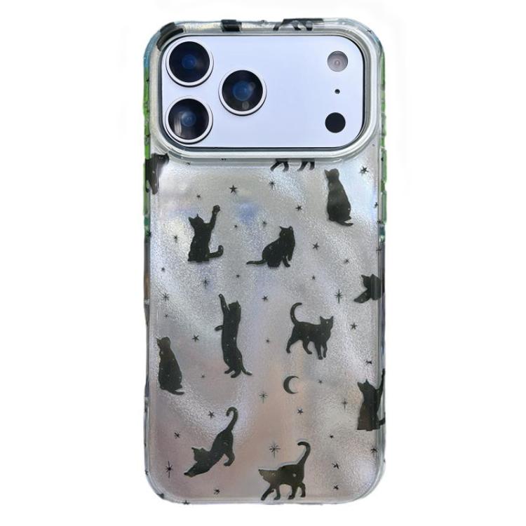 For iPhone 17 Pro Rounded Edge IMD Pattern TPU Phone Case(Moon Stars and Cat)