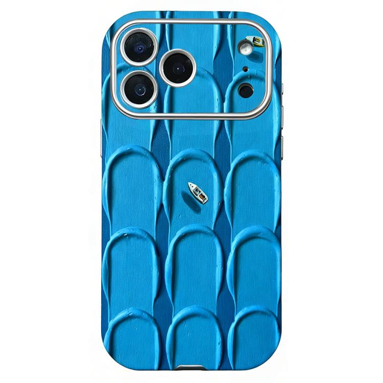For iPhone 17 Pro Rounded Edge Large Window Silicone Phone Case(Blue Oil Painting)