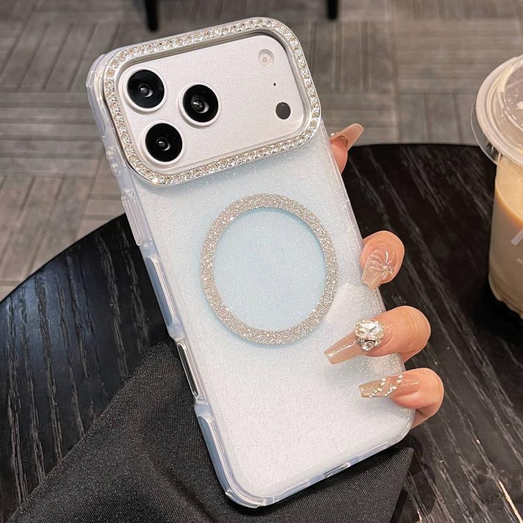 For iPhone 17 Pro Rounded Edge Semi-transparent Glitter MagSafe Phone Case(Blue)