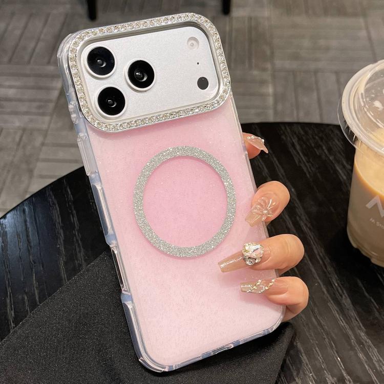 For iPhone 17 Pro Rounded Edge Semi-transparent Glitter MagSafe Phone Case(Pink)
