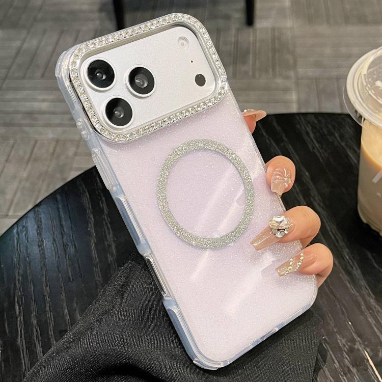 For iPhone 17 Pro Rounded Edge Semi-transparent Glitter MagSafe Phone Case(Purple)