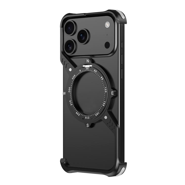 For iPhone 17 Pro S Shaped 360 Holder Airbag Frameless Metal Phone Case(Black)