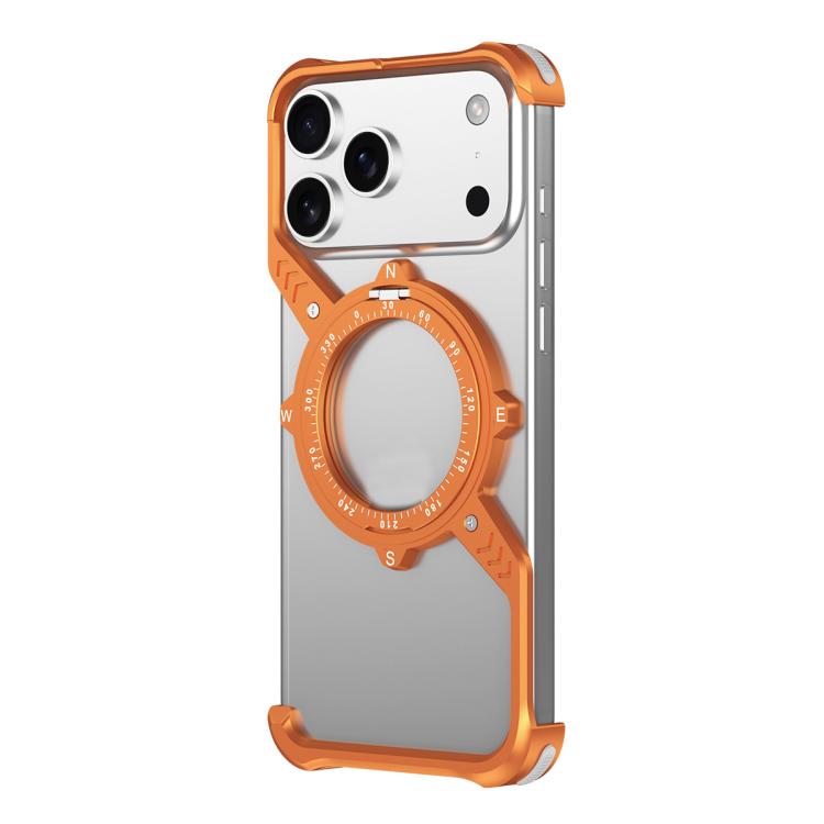 For iPhone 17 Pro S Shaped 360 Holder Airbag Frameless Metal Phone Case(Orange)