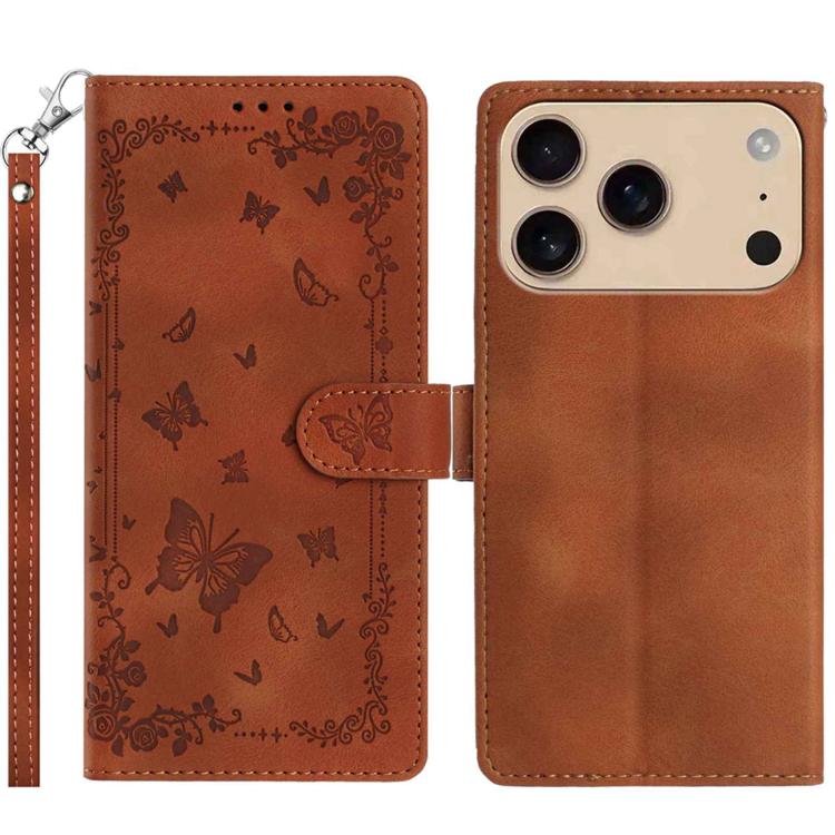 For iPhone 17 Pro Secret Garden Butterfly Pattern Leather Phone Case(Brown)