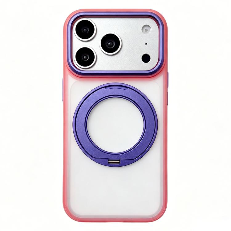 For iPhone 17 Pro Semi-transparent Color Shield 360 Rotation Holder Magnetic Phone Case(Pink)