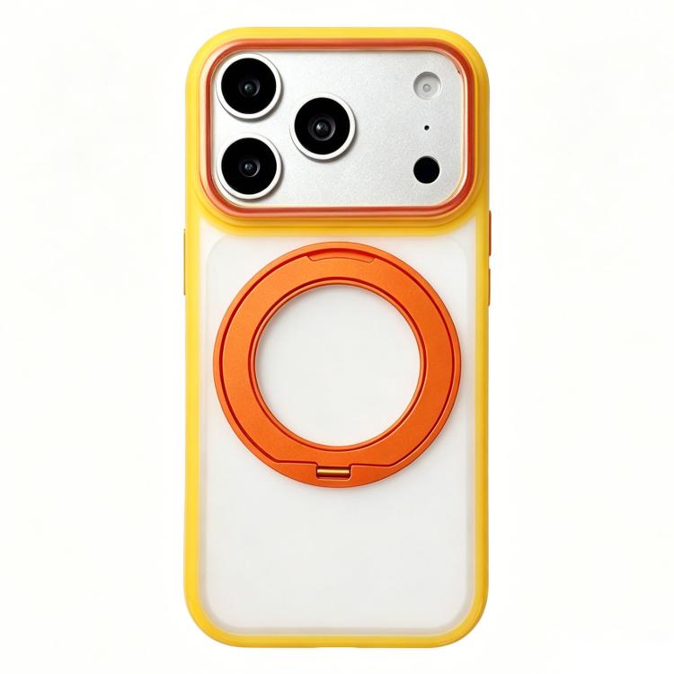 For iPhone 17 Pro Semi-transparent Color Shield 360 Rotation Holder Magnetic Phone Case(Yellow)