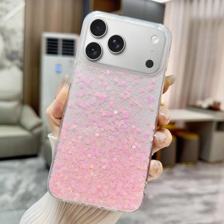 For iPhone 17 Pro Sequins Glitter Gradient Epoxy TPU Phone Case(Pink)