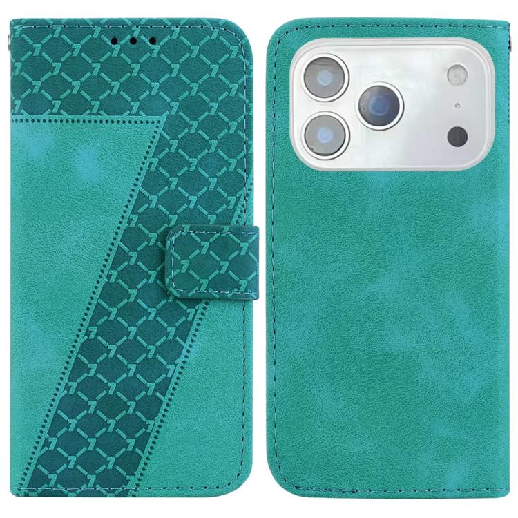 For iPhone 17 Pro Seven-shaped Embossed Leather Phone Case(Green)