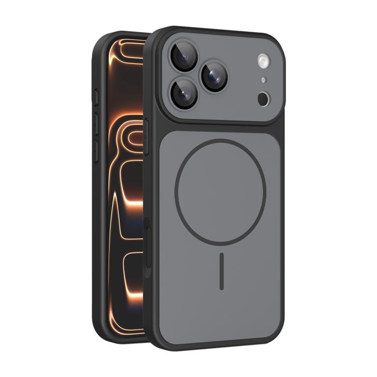 For iPhone 17 Pro Shield Contrast Color Magnetic Phone Case with Lens Protector(Black)