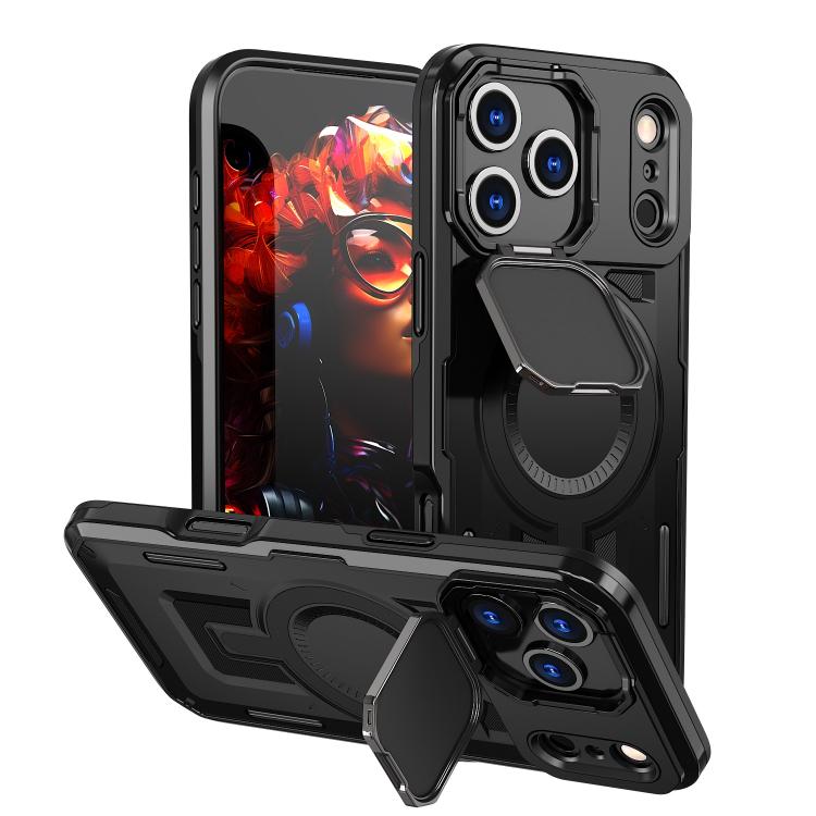 For iPhone 17 Pro Shield Frame Holder MagSafe Phone Case(Black)