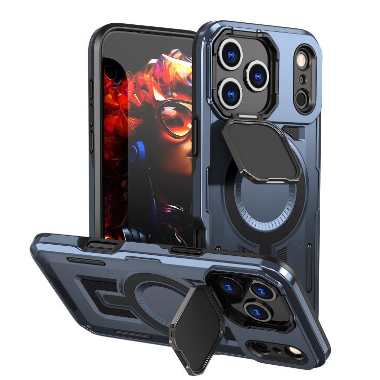 For iPhone 17 Pro Shield Frame Holder MagSafe Phone Case(Blue)