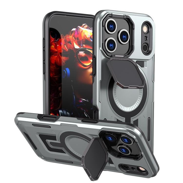 For iPhone 17 Pro Shield Frame Holder MagSafe Phone Case(Grey)