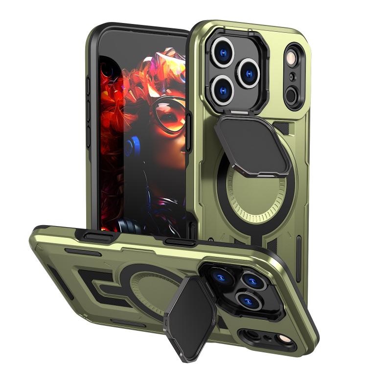 For iPhone 17 Pro Shield Frame Holder MagSafe Phone Case(Olive Green)
