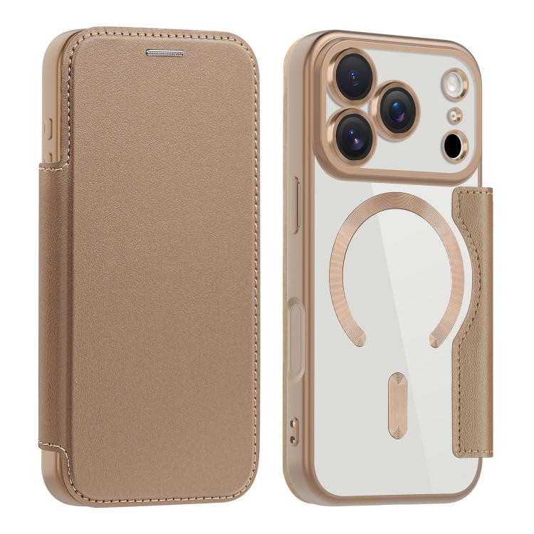 For iPhone 17 Pro Shield MagSafe RFID Anti-theft Leather Phone Case(Desert Gold)