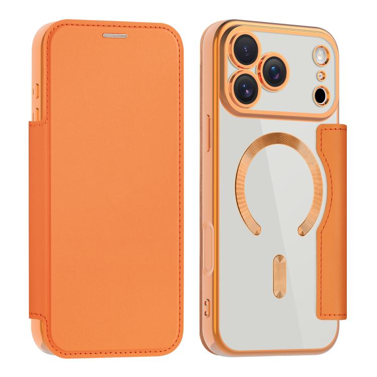 For iPhone 17 Pro Shield MagSafe RFID Anti-theft Leather Phone Case(Orange)