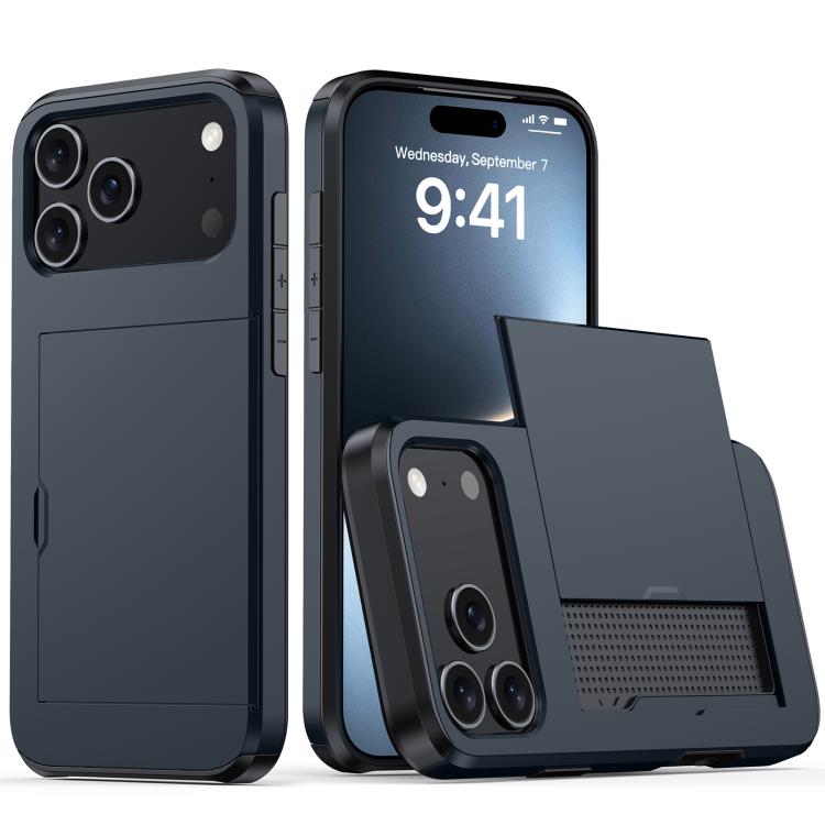 For iPhone 17 Pro Shockproof Armor Phone Case with Card Slot(Blue)