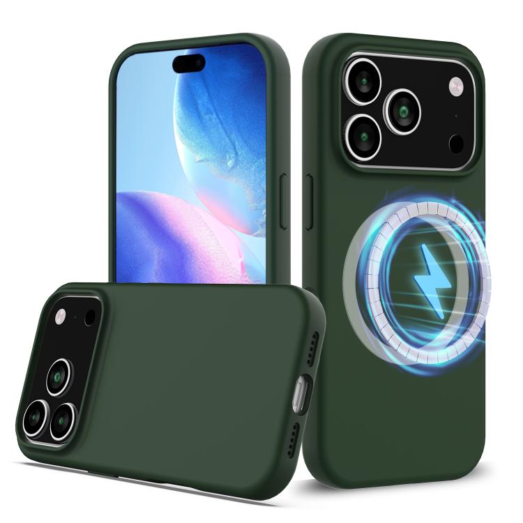 For iPhone 17 Pro Shockproof Silicone Magsafe Phone Case(Dark Green)