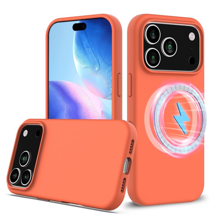 For iPhone 17 Pro Shockproof Silicone Magsafe Phone Case(Gold Orange)