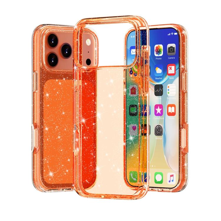 For iPhone 17 Pro Shockproof Terminator Glitter Powder Phone Case(Orange)