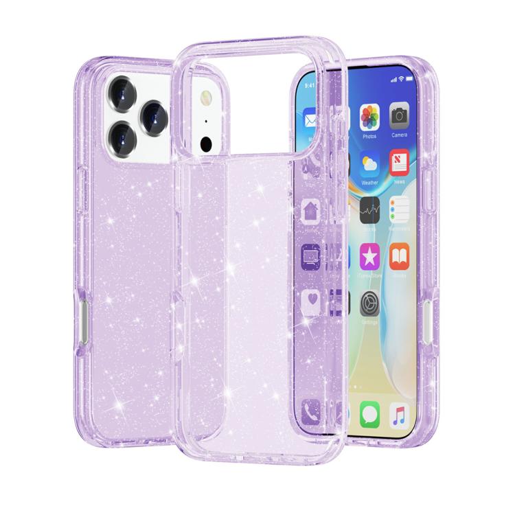 For iPhone 17 Pro Shockproof Terminator Glitter Powder Phone Case(Purple)