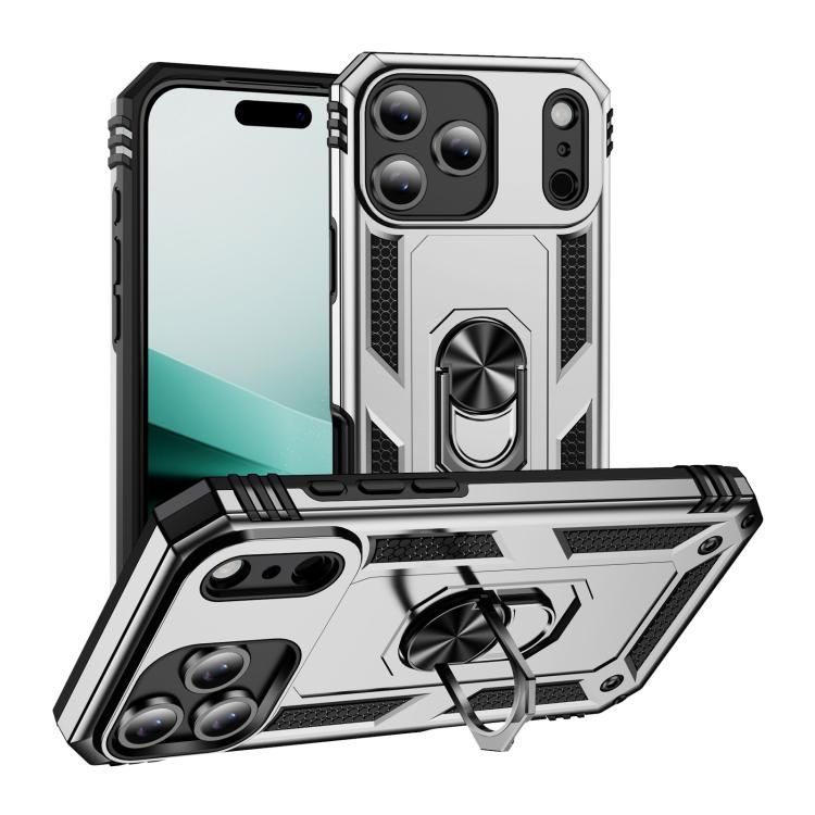 For iPhone 17 Pro Shockproof TPU Hybrid PC Phone Case with Holder(Silver)