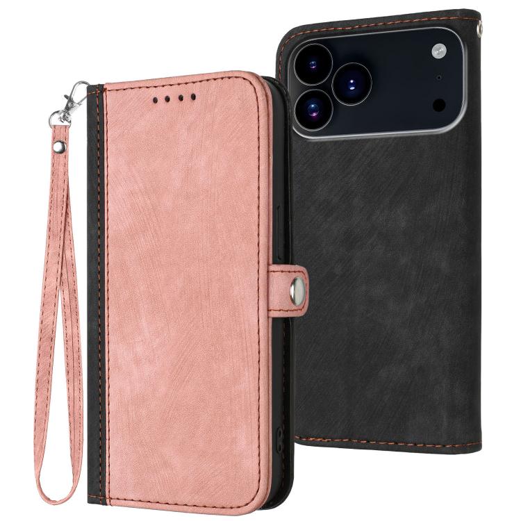 For iPhone 17 Pro Side Buckle Double Fold Hand Strap Leather Phone Case(Pink)