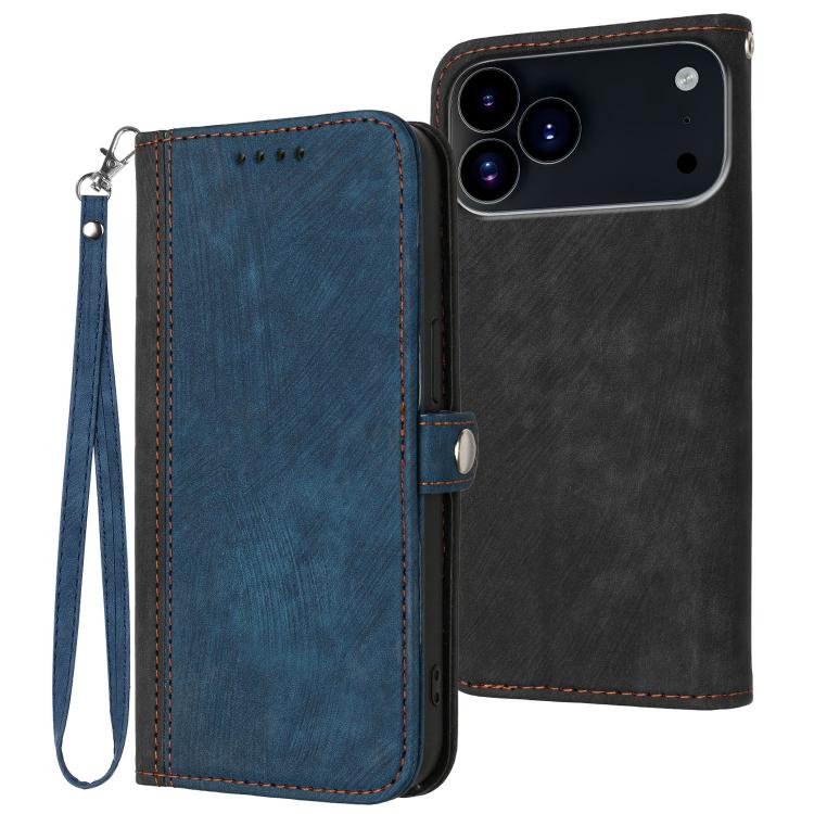 For iPhone 17 Pro Side Buckle Double Fold Hand Strap Leather Phone Case(Royal)