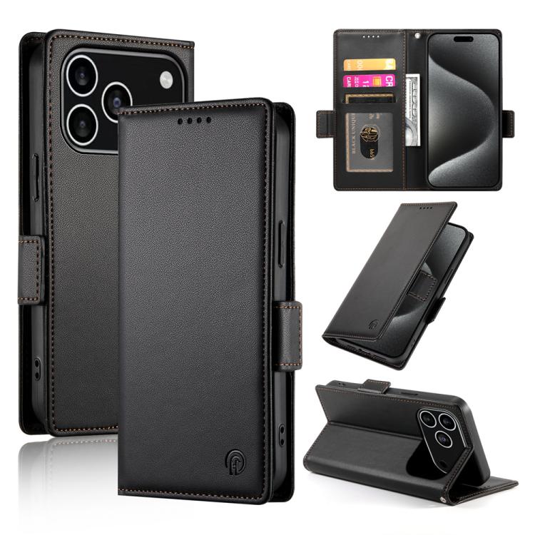 For iPhone 17 Pro Side Buckle Magnetic Frosted Leather Phone Case(Black)