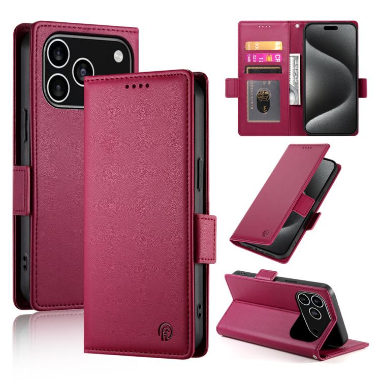 For iPhone 17 Pro Side Buckle Magnetic Frosted Leather Phone Case(Wine Red)